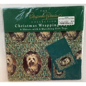 Vtg NEW Pollyanna Pickering Ltd Otter House Christmas Giftwrap ‘99 Yorkie Dog